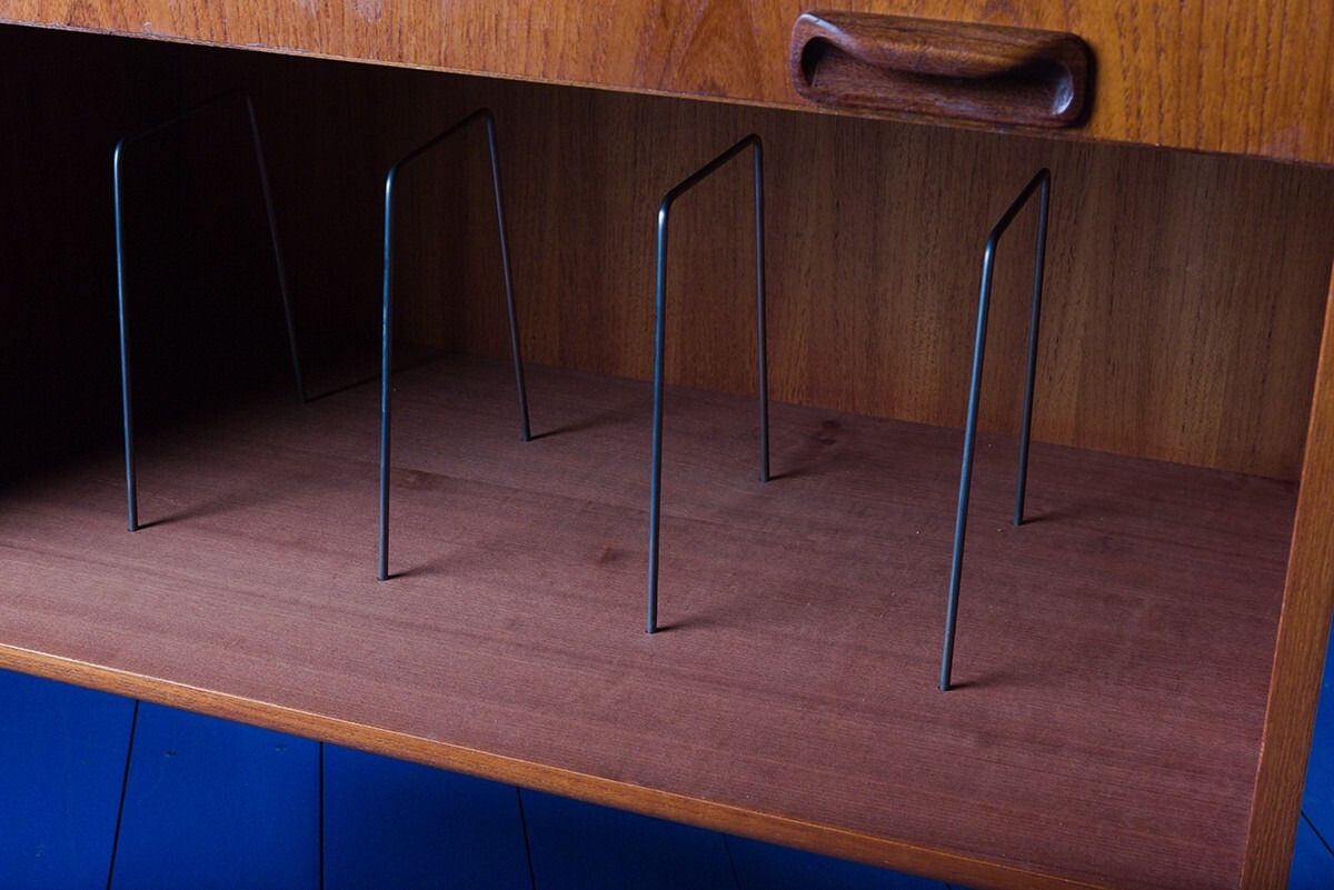 Mid Century Vintage Teak Record Cabinet Vinyl Lp  Storage On Hairpin Legs photo vinterior