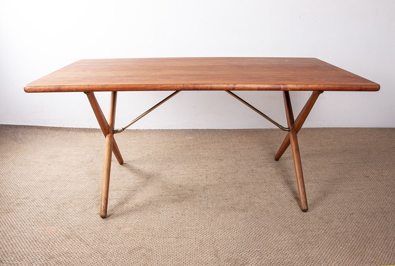 Danish Dining Table In Solid Teak And Beech And Brass, Model At 303 By Hans Wegner For Andreas Tuck 1960. photo for sale