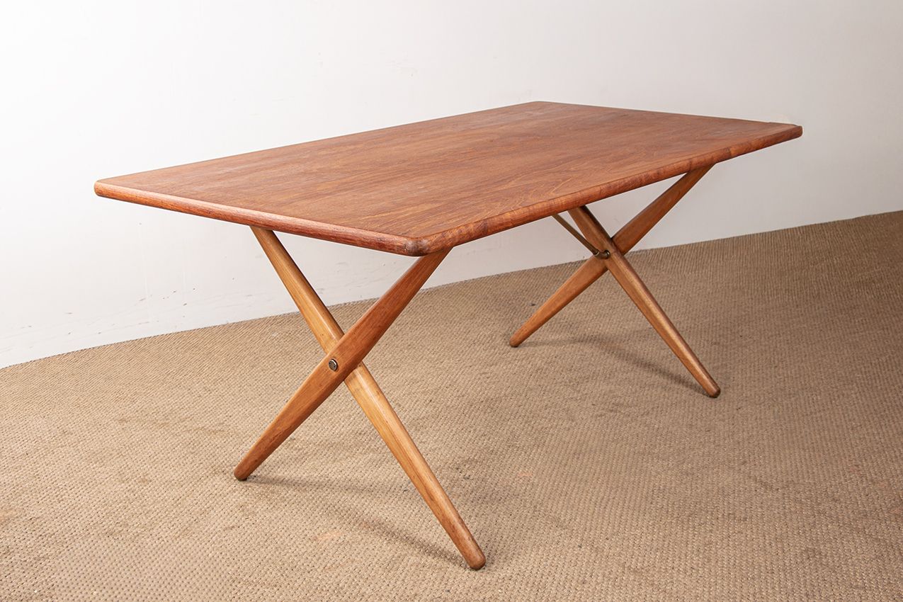 Danish Dining Table In Solid Teak And Beech And Brass, Model At 303 By Hans Wegner For Andreas Tuck 1960.