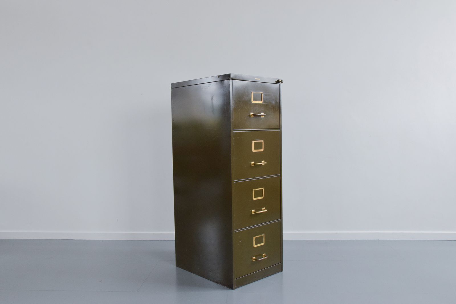 300.0 Vintage Green Metal Filing Cabinet By Shannon Systems photo