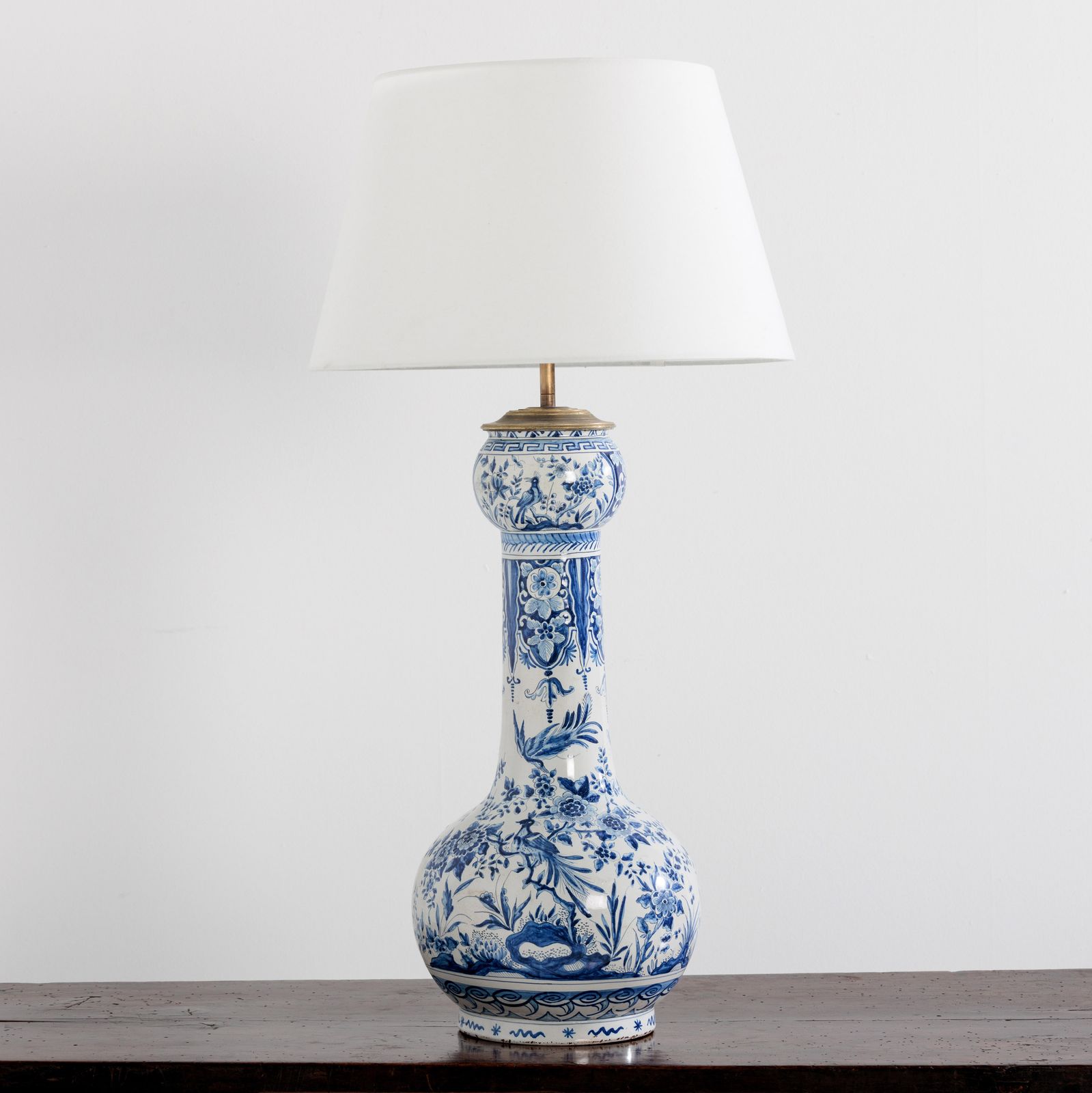 Huge Late 19th Century Delft Desvres Garlic Vase Lamp
