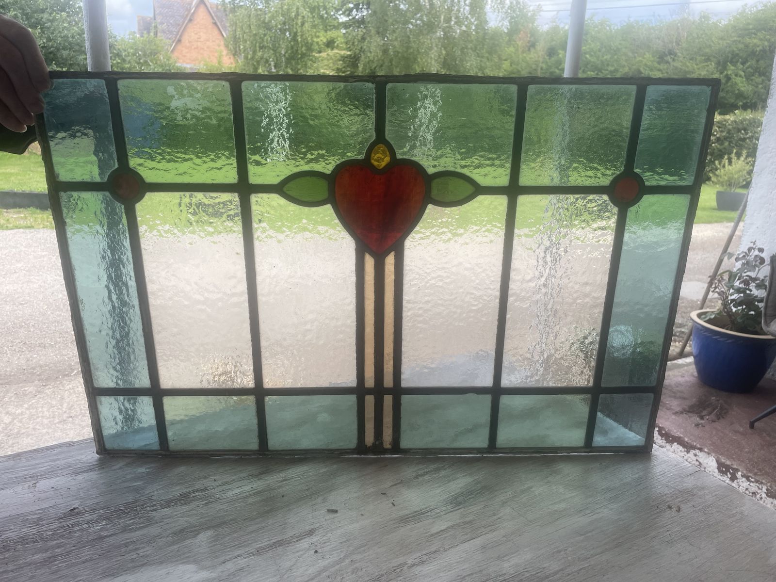 Edwardian Stained Glass Window Panel C.1910(original Frame, Large) 1e photo Home Fixtures