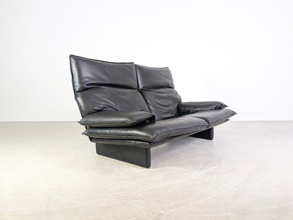 Vintage Italian 3 Seater Sofa, Design Couch, Black Leather, 1980s photo 2038.0