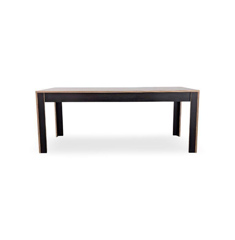 Table à manger design en plaques de sérigraphie, réalisée sur mesure par un menuisier