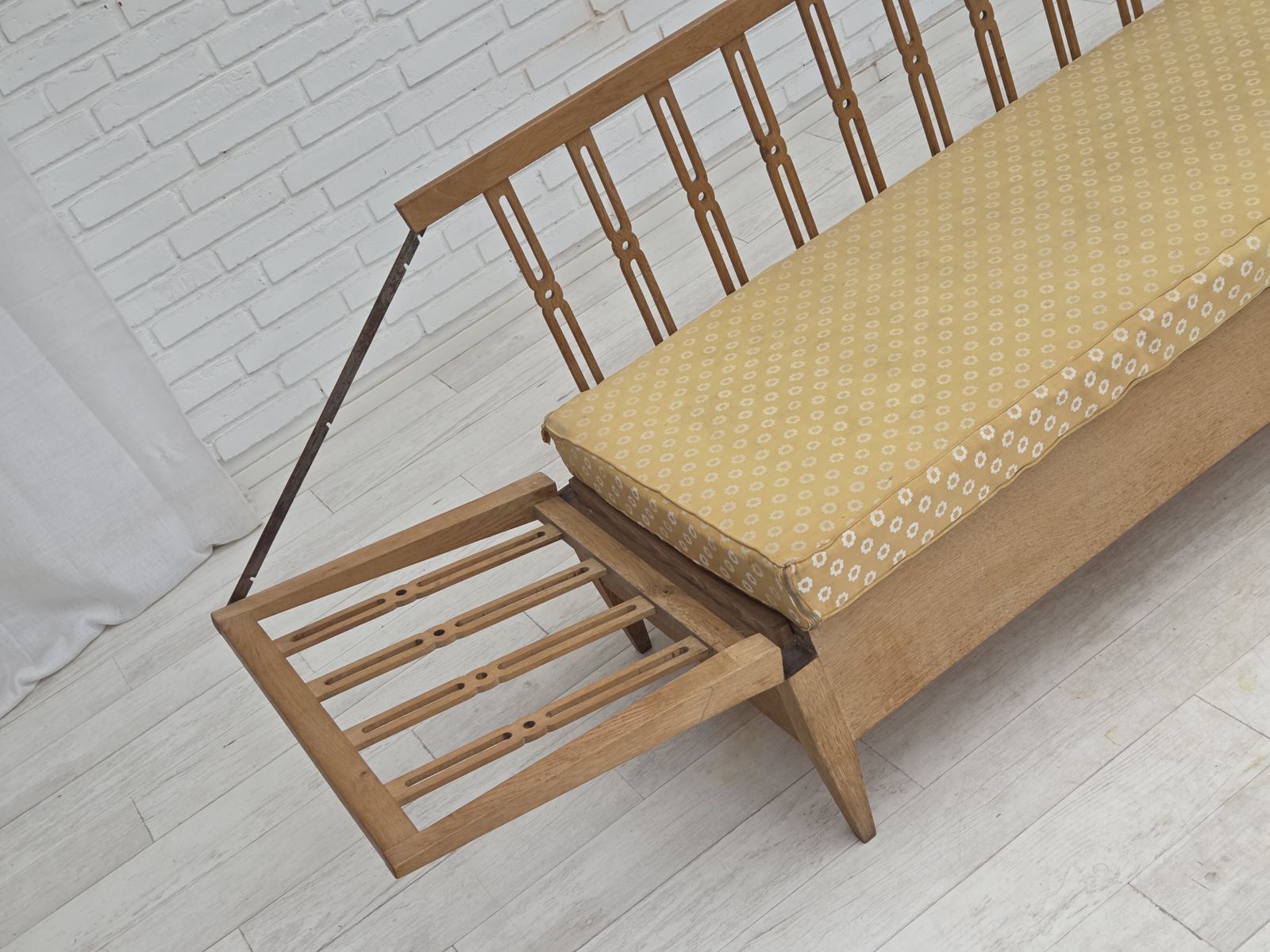 1970s, Swedish Drop Arm Sofa/Daybed, Furniture Fabric, Oak Wood. photo Furniture