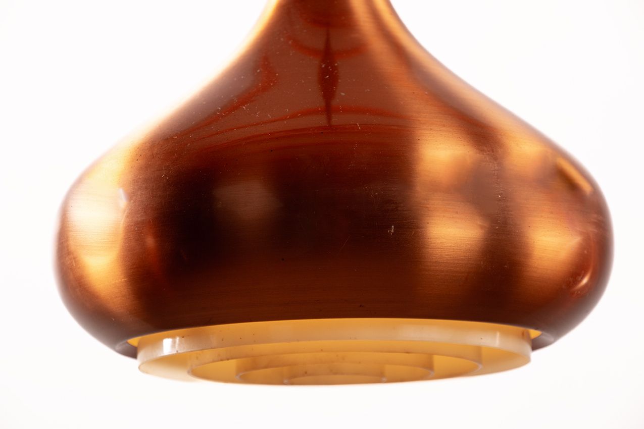 Lighting Large Danish Triple Pendant Light In Metal And Rosewood, Early Edition, Orient Model, By Jo Hammerborg For Fog & Mørup 1965. photo