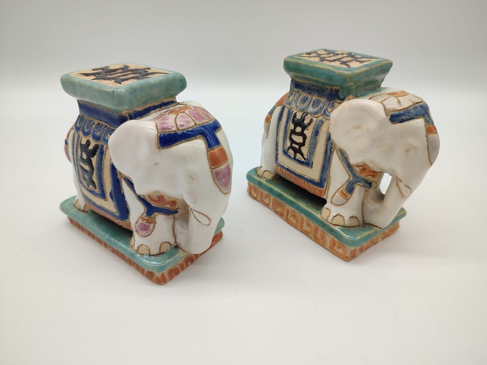 Vintage Chinoiserie Elephant Bookends As Miniature Bases In The Style Of Sancai 1920s Set Of 2