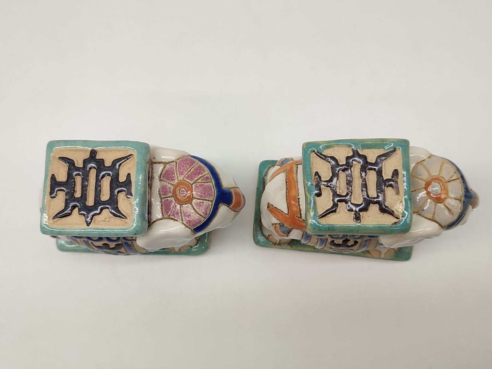 Vintage Chinoiserie Elephant Bookends As Miniature Bases In The Style Of Sancai 1920s Set Of 2 photo Home Decor