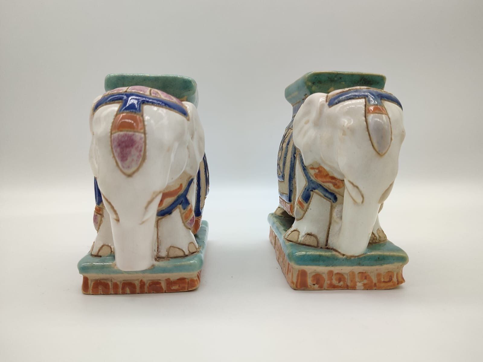 Vintage Chinoiserie Elephant Bookends As Miniature Bases In The Style Of Sancai 1920s Set Of 2 photo vinterior