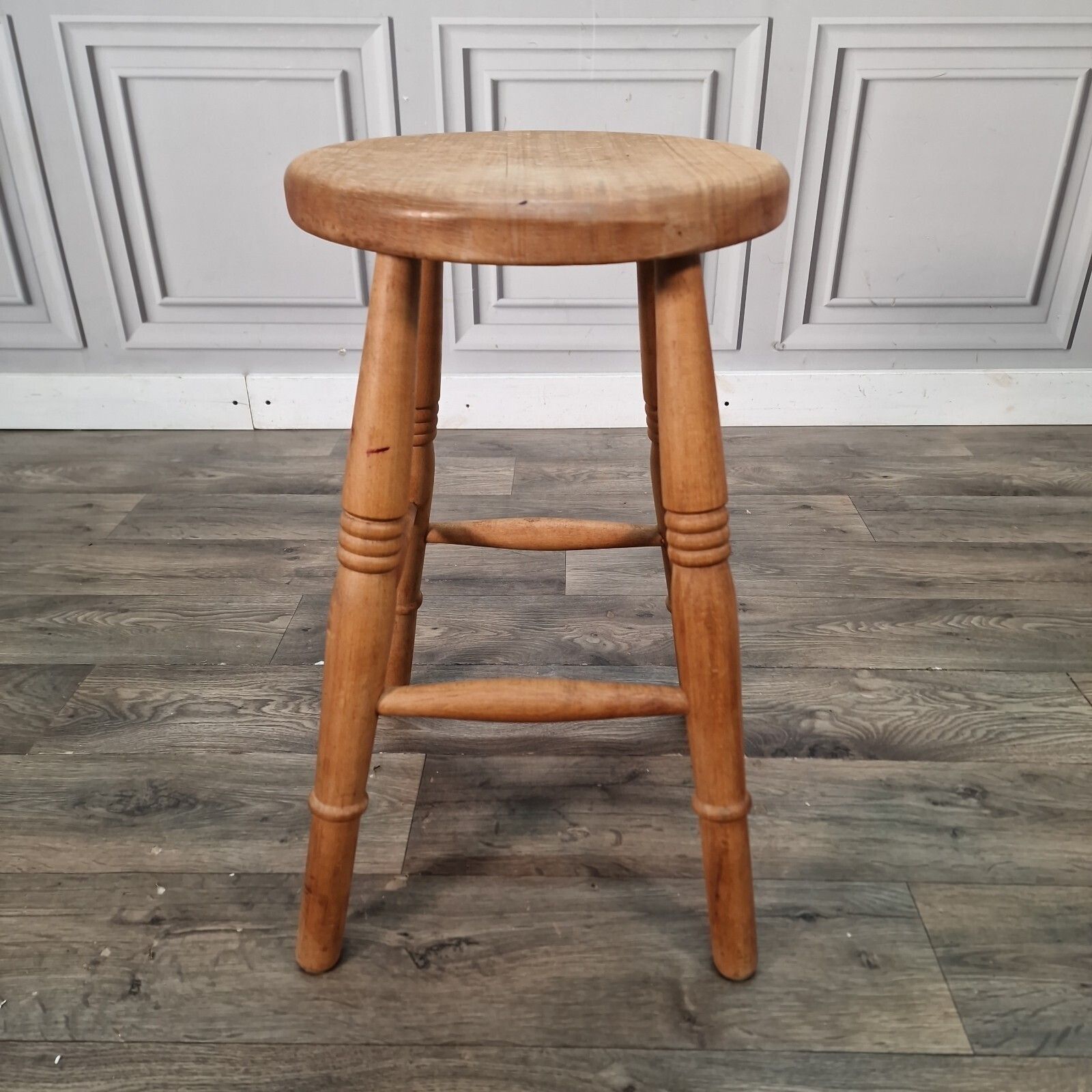 Vintage Rustic Stool   Solid Turned Wooden Farmhouse Kitchen Milking Pub Seat photo Furniture
