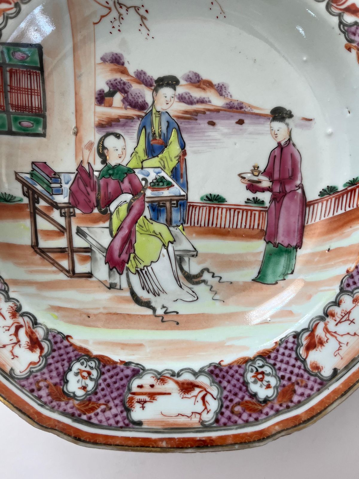 Chinese Octagonal Famille Rose Porcelain Deep Plate Or Bowl, Qianlong Period photo vinterior