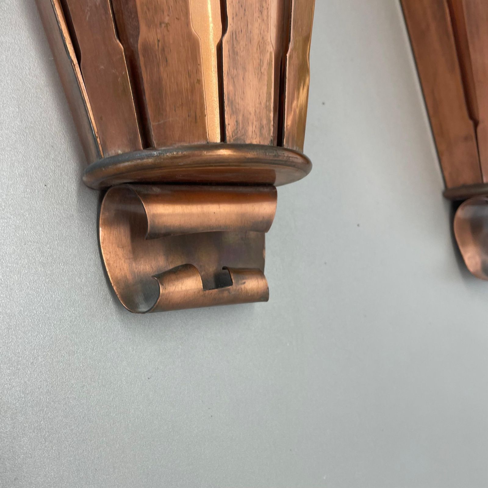Set Of 2 Copper 25cm Gio Ponti Style Theatre Wall Light Sconces, Italy, 1950s photo vintage