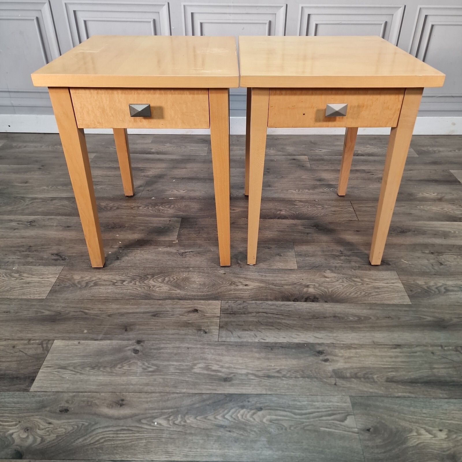 Pair 2 Bedside Tables   Maple Veneer Drawers Lamp Side Cabinet Nightstands Retro photo buy
