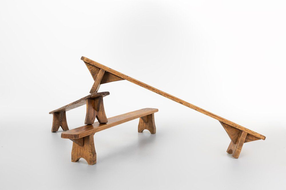 photo furniture Rustic Low Bench In Wood, France, 1850s