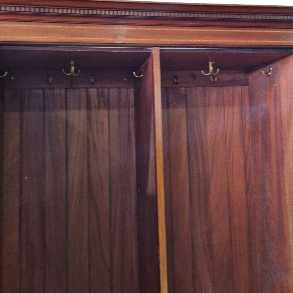 Antique Edwardian Inlaid Mahogany Double Wardrobe Oval Mirror Doors Cws photo vintage