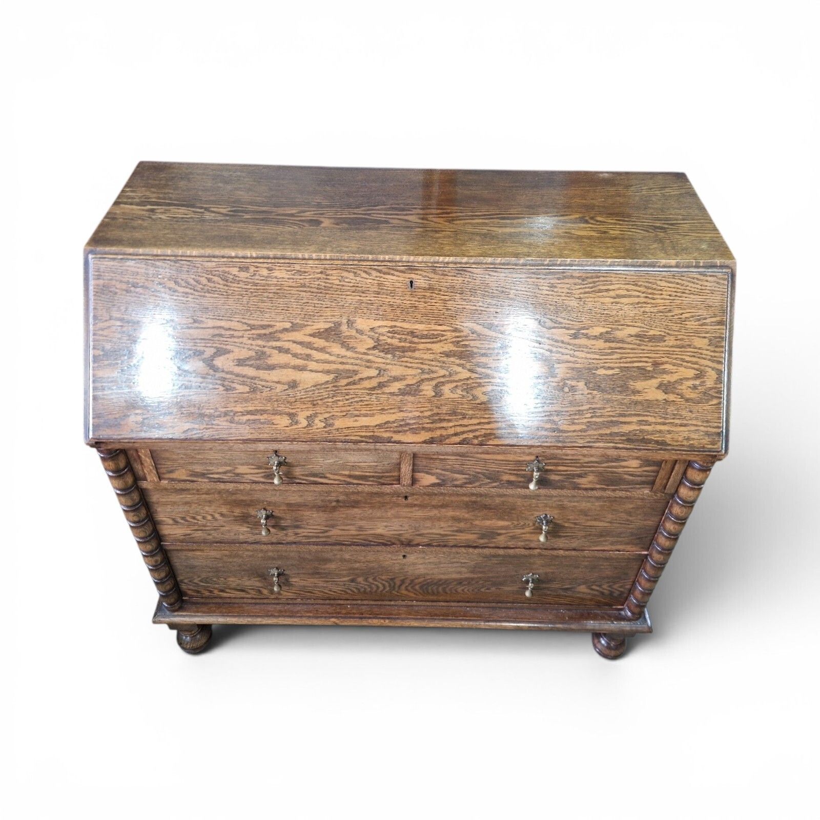 Antique Oak Bureau Writing Desk Fall Front Cabinet Drawers Old English Style photo Furniture