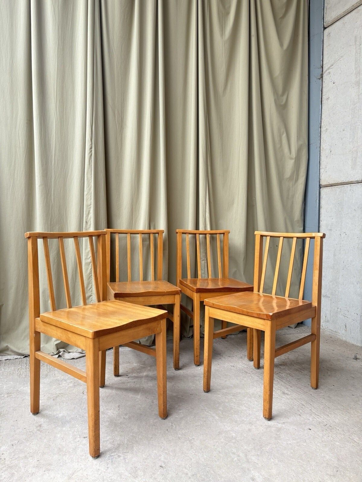 Vtg Mid Century Set Of 4 Solid Beech Church Dining Chairs Scandi Danish R1201 photo furniture