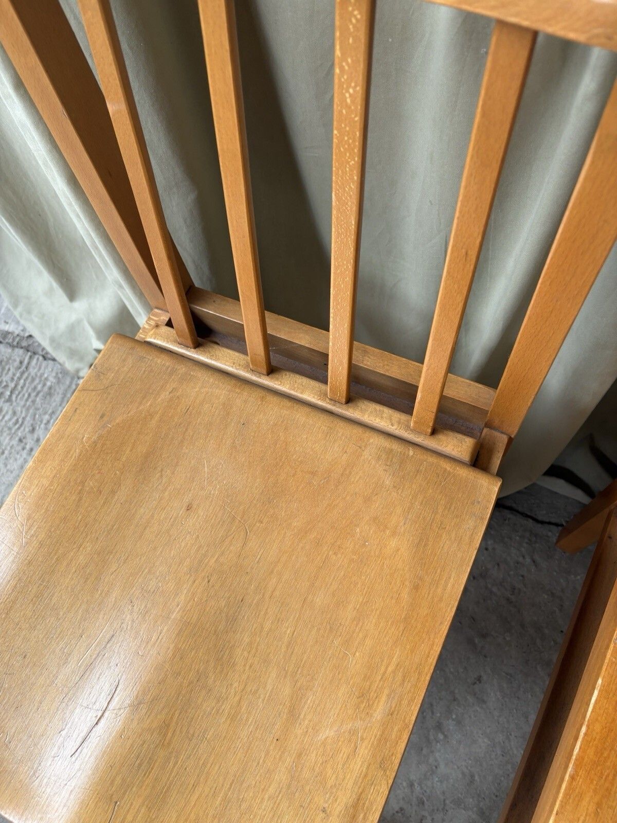 photo for sale Vtg Mid Century Set Of 4 Solid Beech Church Dining Chairs Scandi Danish R1201