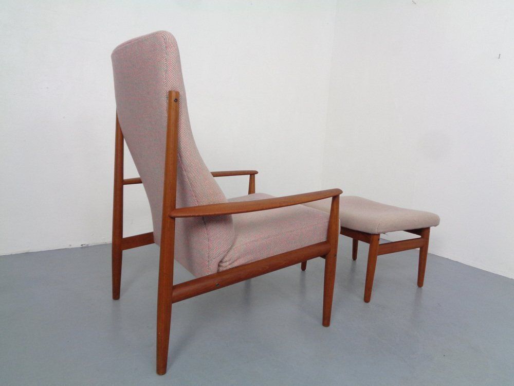 Set Of Teak High Back Chair And Ottoman By Grete Jalk For France & Son, Denmark, 1960s photo buy