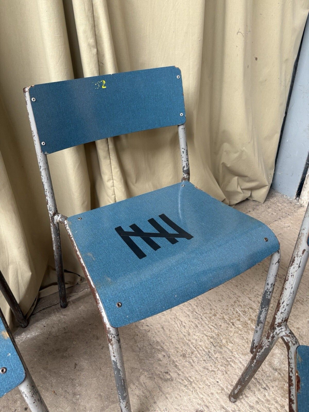 Vtg Mid Century Industrial Metal Set Of 4 Stacking Dining Chairs Retro R1202 photo vinterior