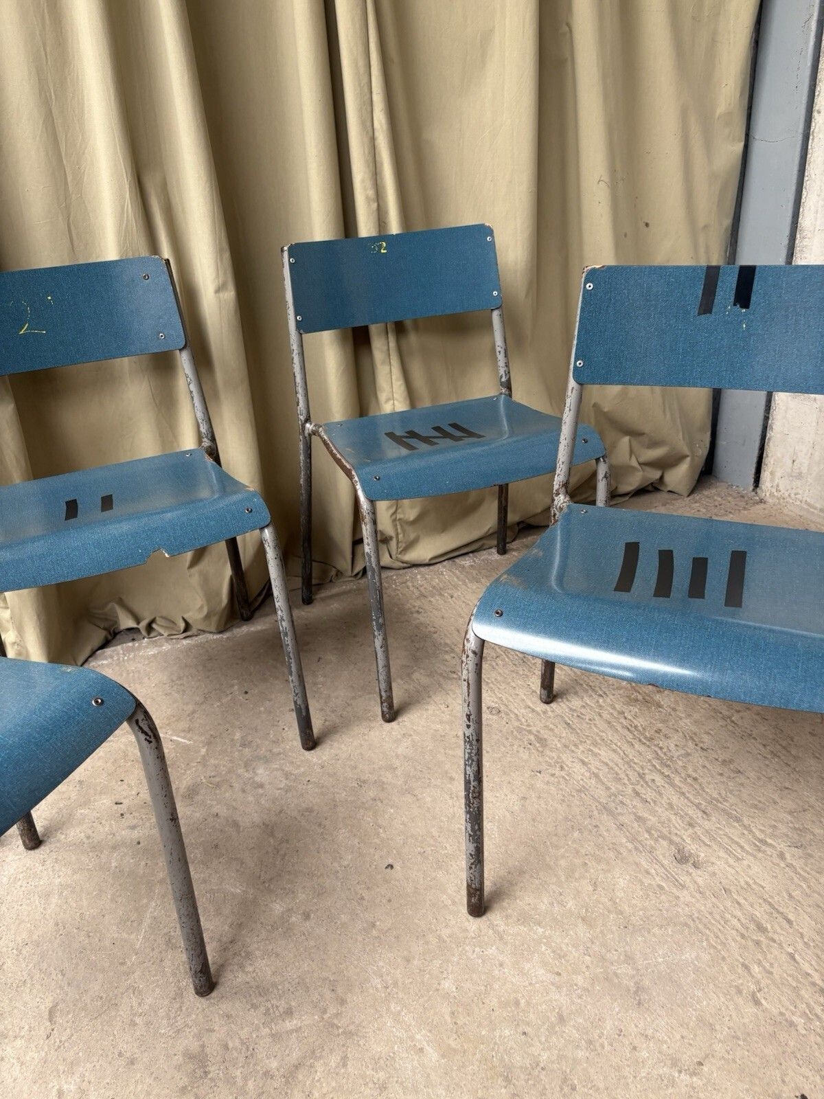Vtg Mid Century Industrial Metal Set Of 4 Stacking Dining Chairs Retro R1202 photo vintage