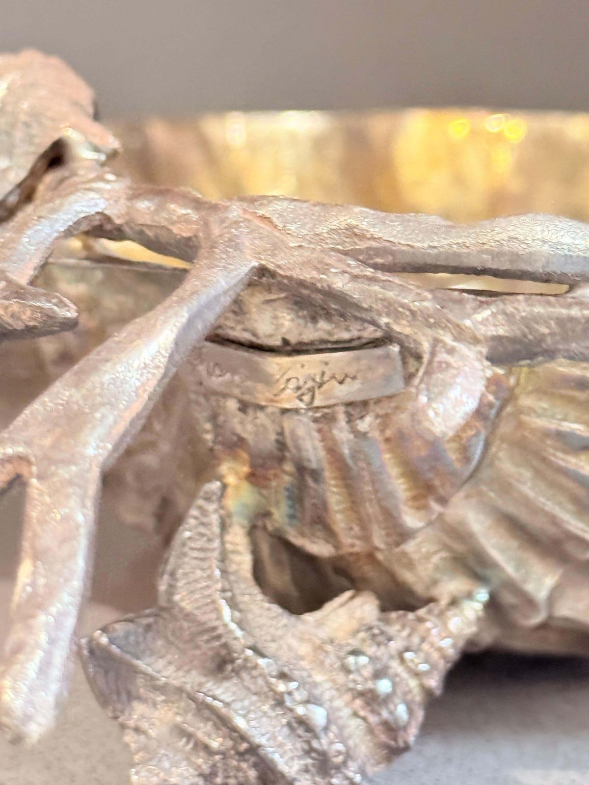 Franco Lapini Signed Silver Plated Shell Dish With Seahorse And Starfish Gilded photo for sale