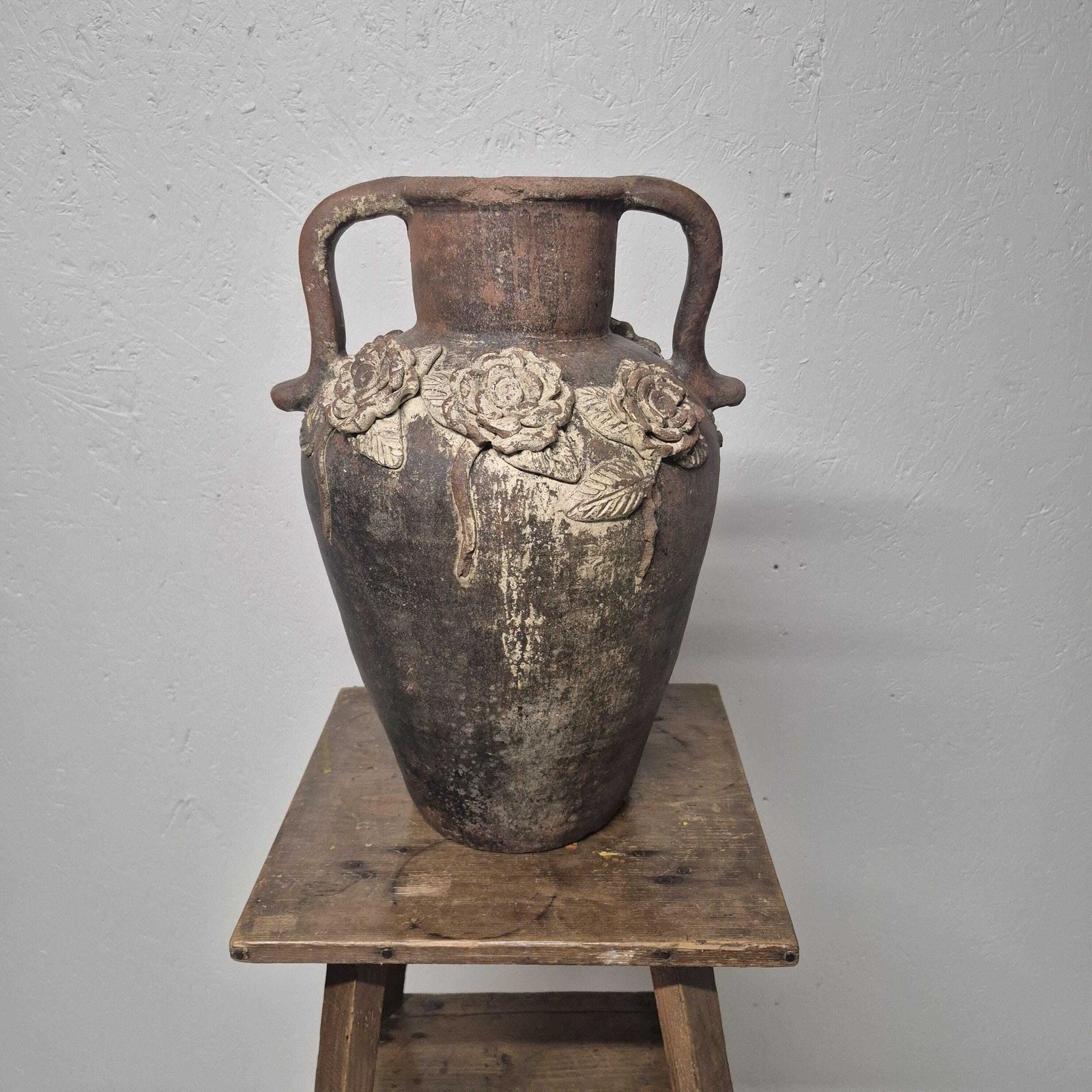 Weathered Terracotta Twin Handled Amphora Urn   Olive Jar Planter photo vintage
