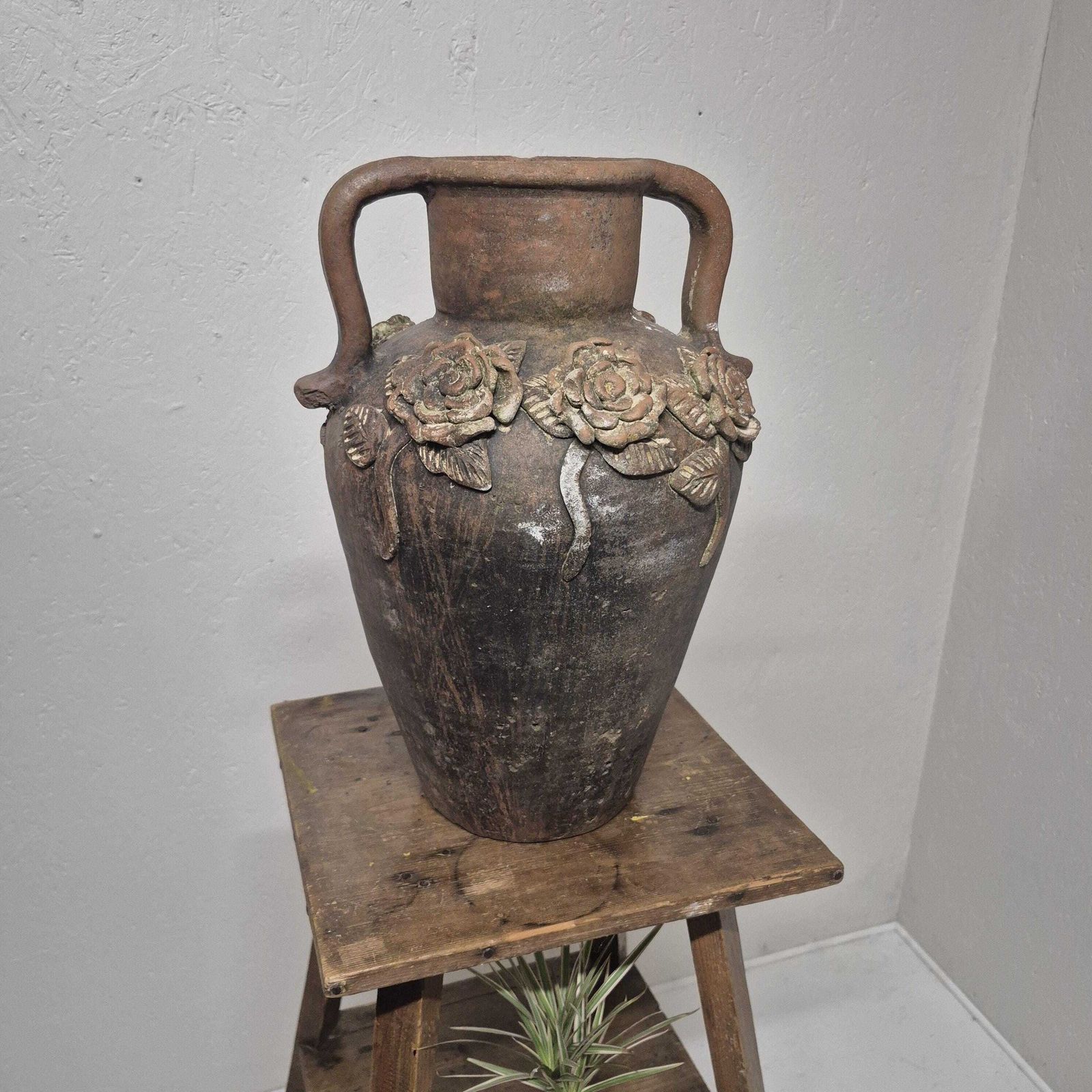 148.0 Weathered Terracotta Twin Handled Amphora Urn   Olive Jar Planter photo