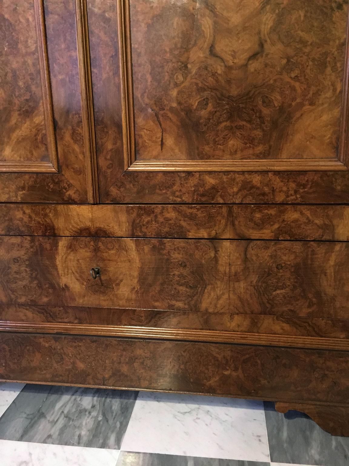 Italy Mid  19th Century Walnut Olive Wood Neoclassical Storage Cabinets Armoires photo buy