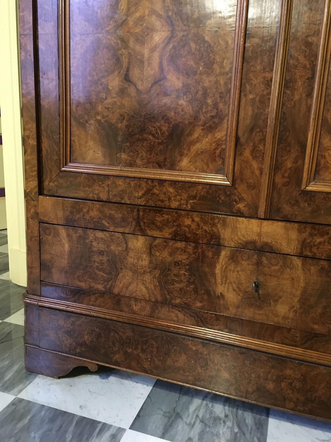 Italy Mid  19th Century Walnut Olive Wood Neoclassical Storage Cabinets Armoires photo vintage