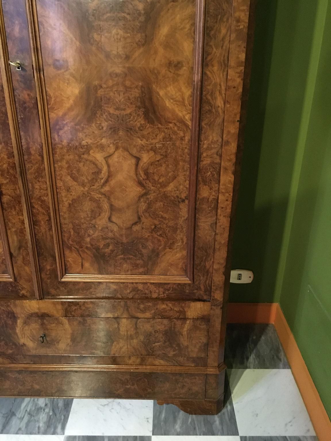 photo buy Italy Mid  19th Century Walnut Olive Wood Neoclassical Storage Cabinets Armoires
