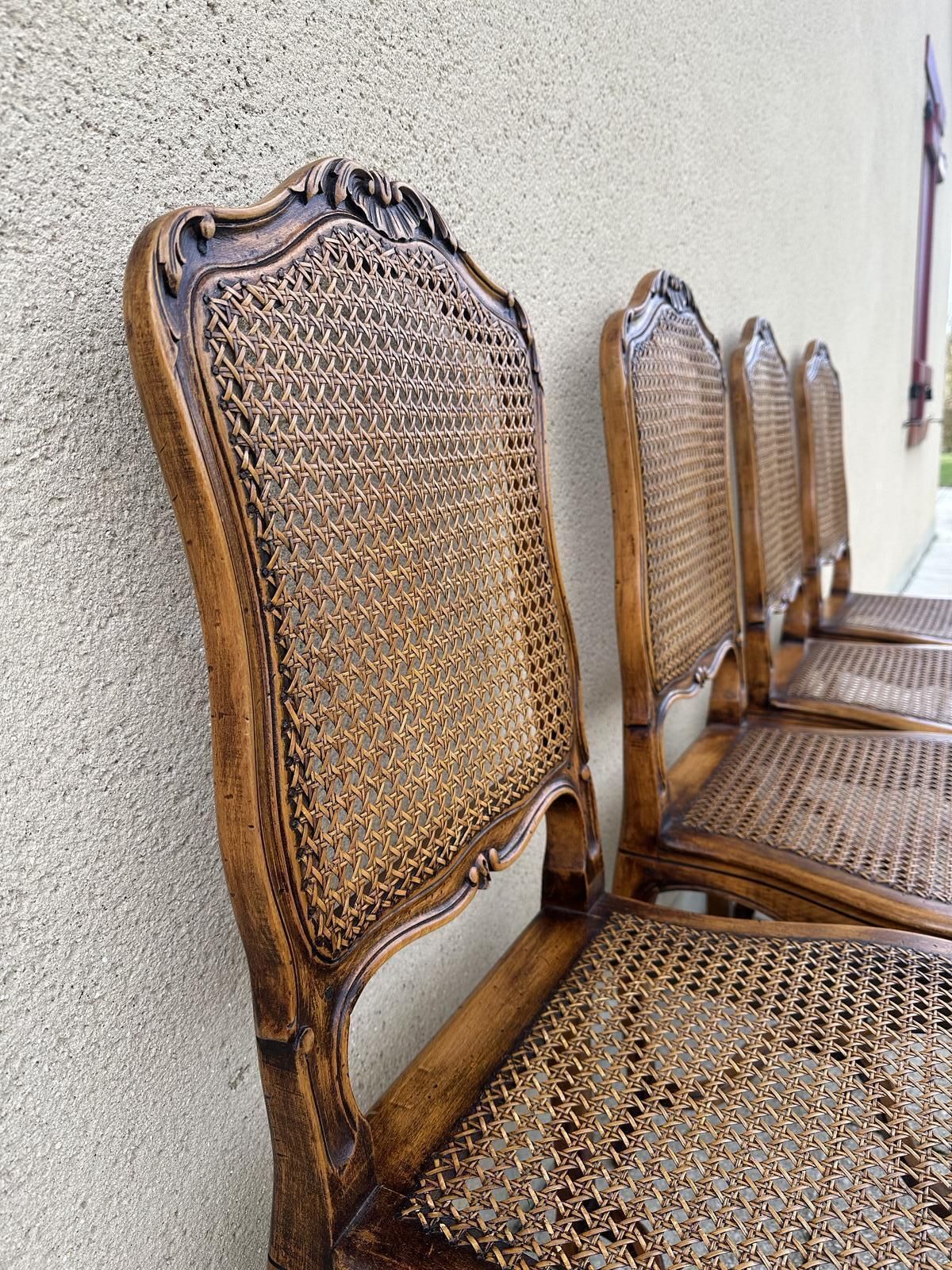 Original French Set Of Carved Louis Style Cane Dining Chairs photo vintage