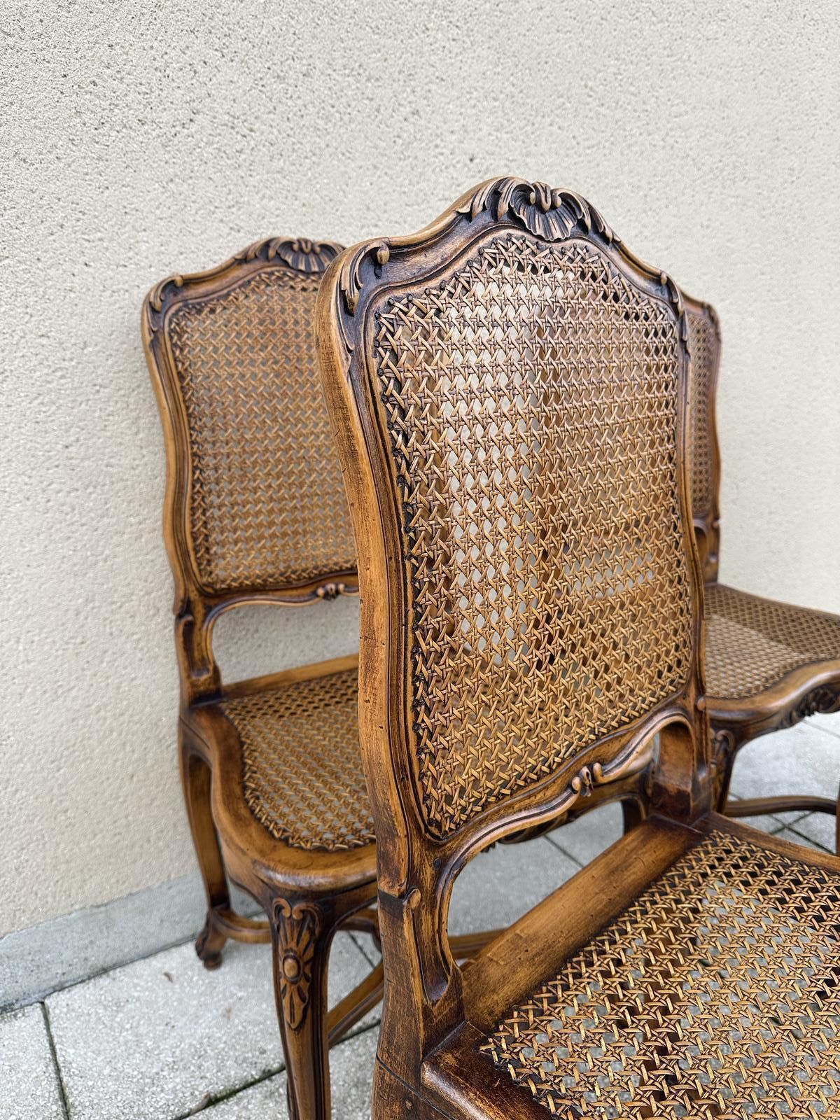 photo for sale Original French Set Of Carved Louis Style Cane Dining Chairs