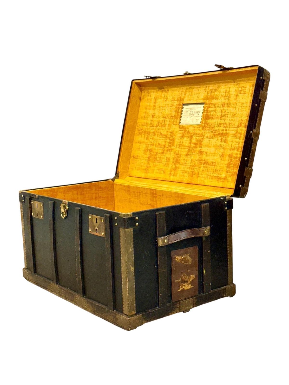 Black Canvas And Brass Flat Travel Trunk, Belle époque France Circa 1912 photo furniture