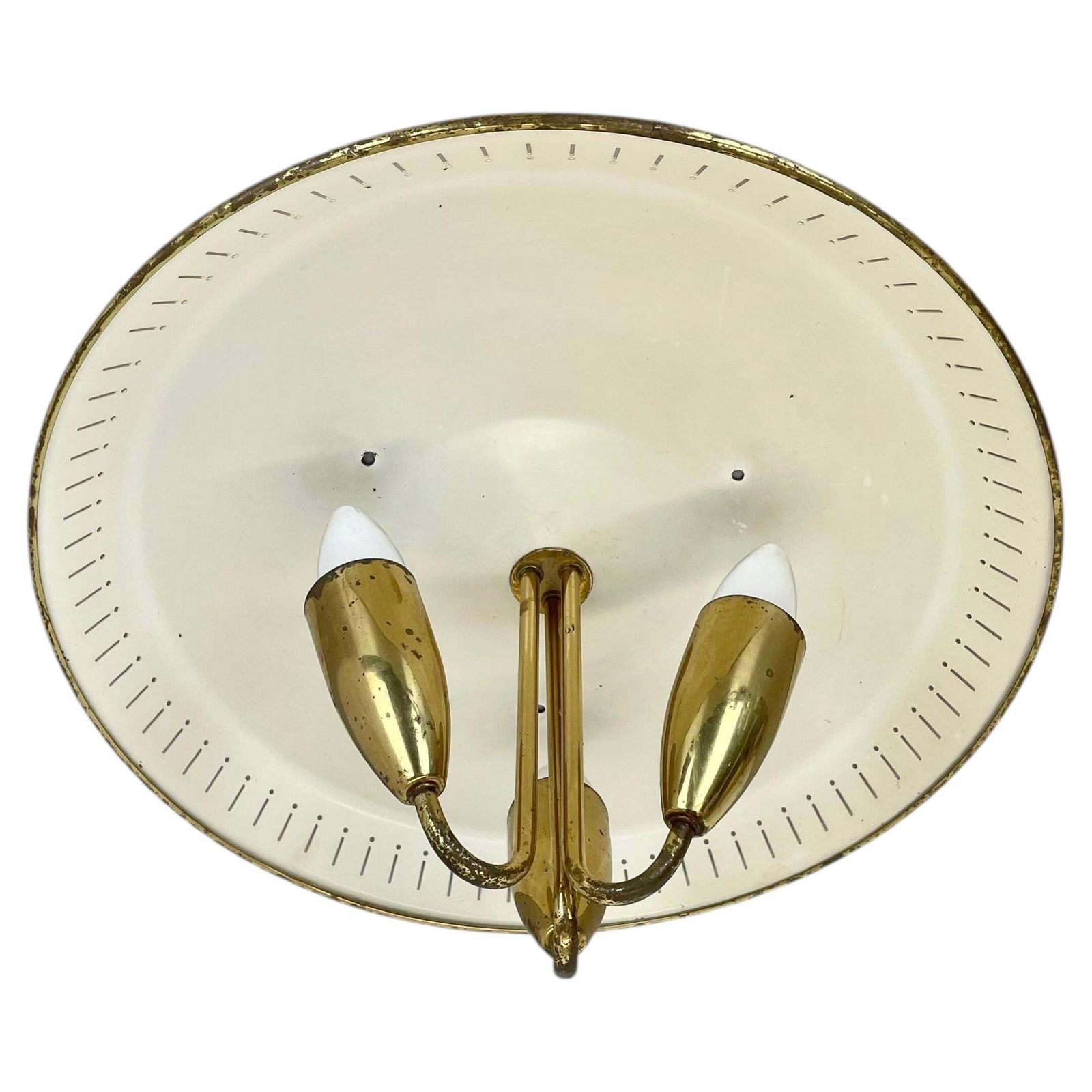 Unique Round Brass Gino Sarfatti Style Ceiling Light Flushmount, Italy 1950s