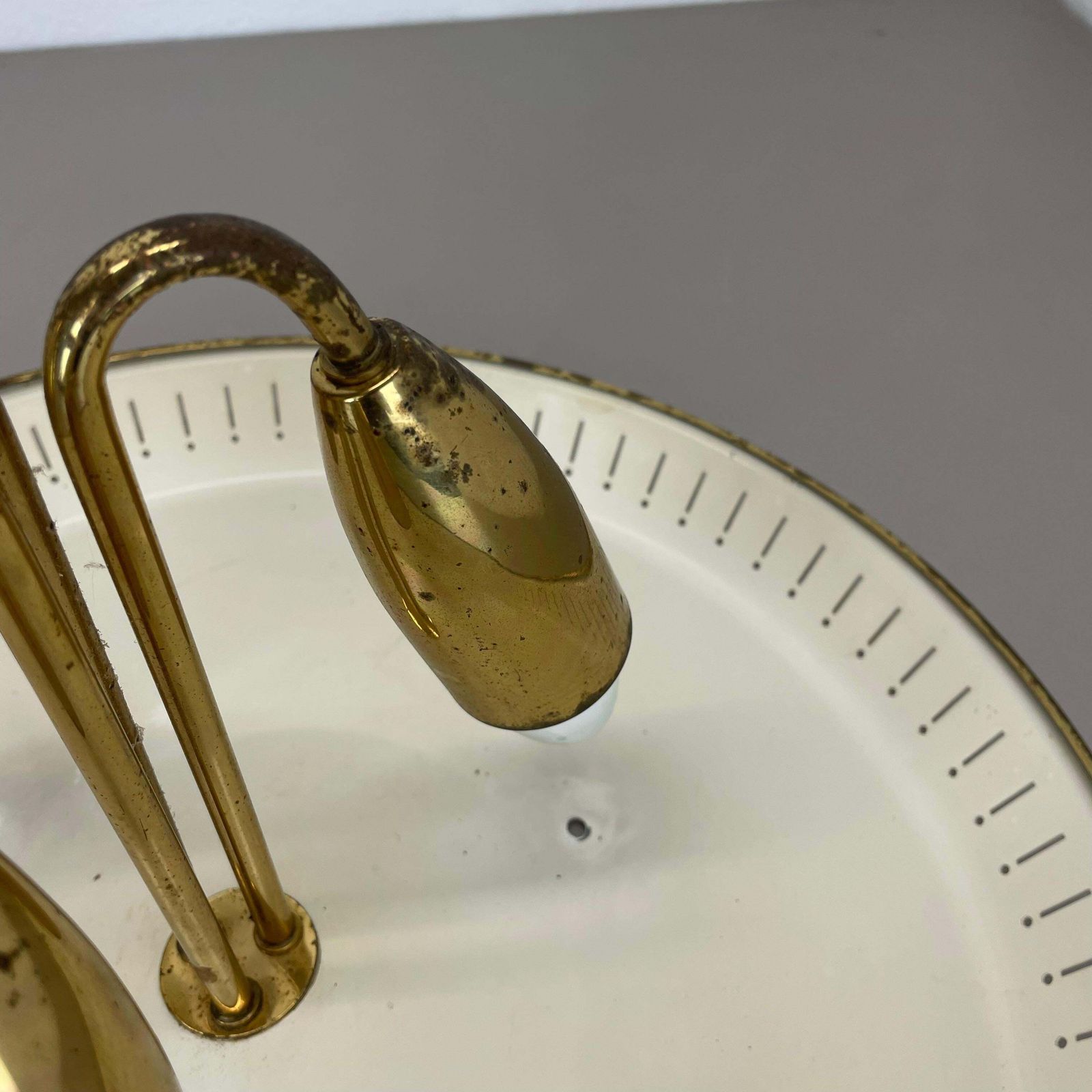 Lighting Unique Round Brass Gino Sarfatti Style Ceiling Light Flushmount, Italy 1950s photo