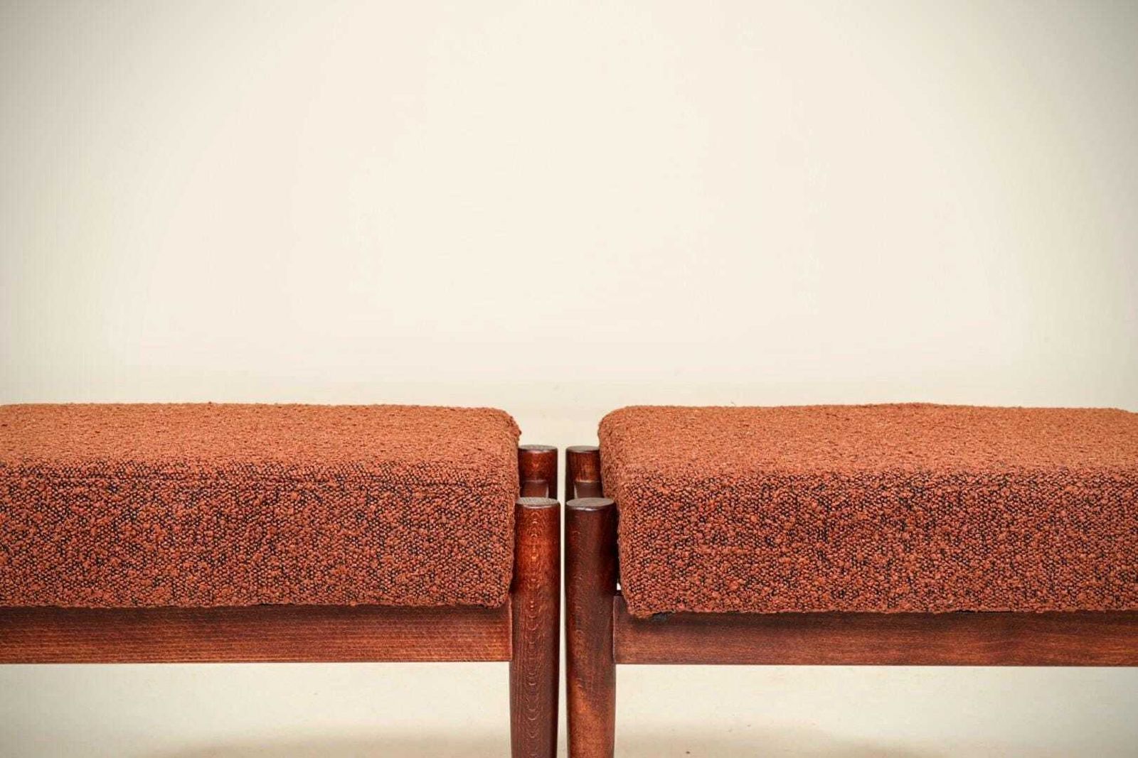 Set Of Two Vintage Style Footstools, Bouclé Cinnamon Color photo for sale
