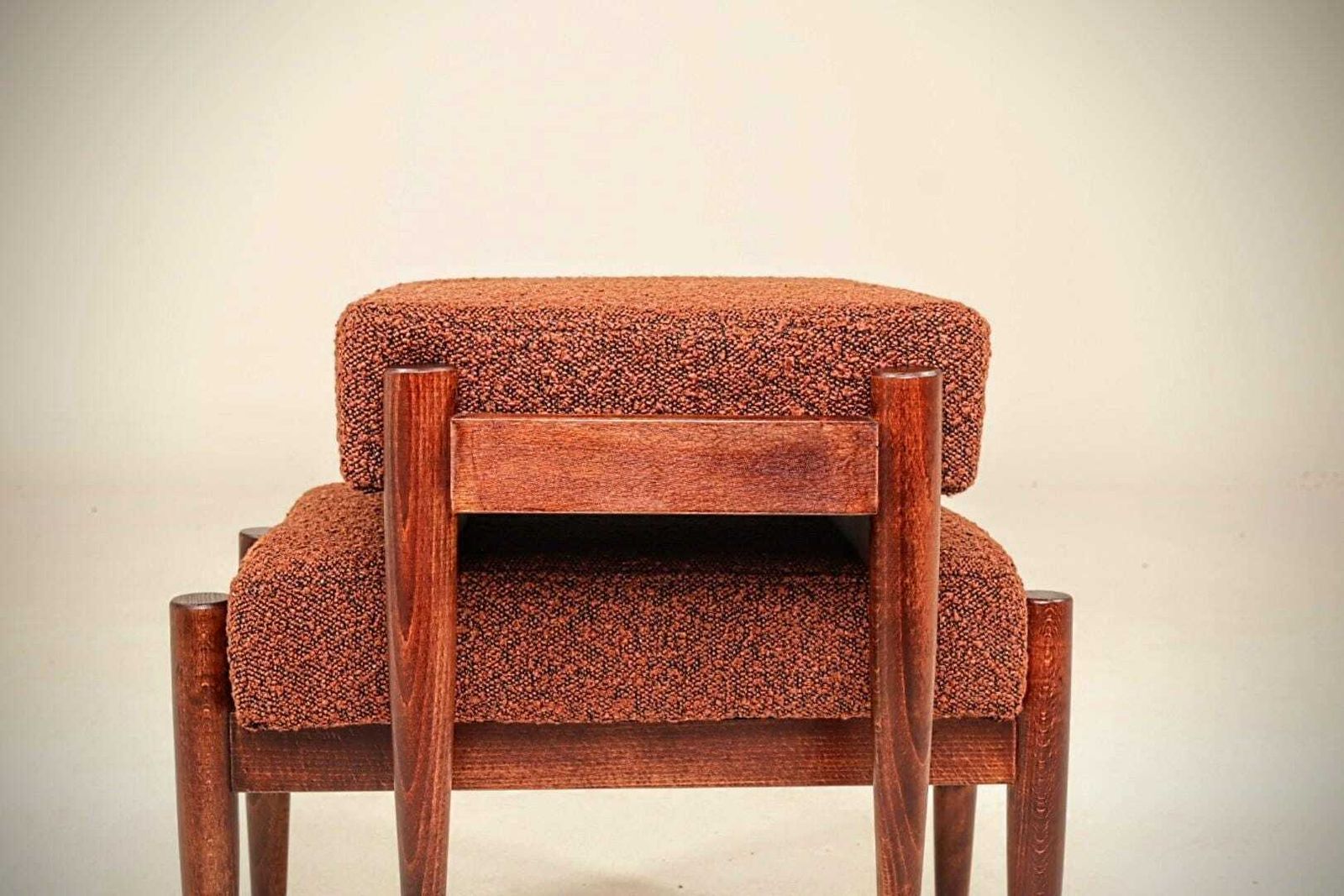 Set Of Two Vintage Style Footstools, Bouclé Cinnamon Color photo vintage