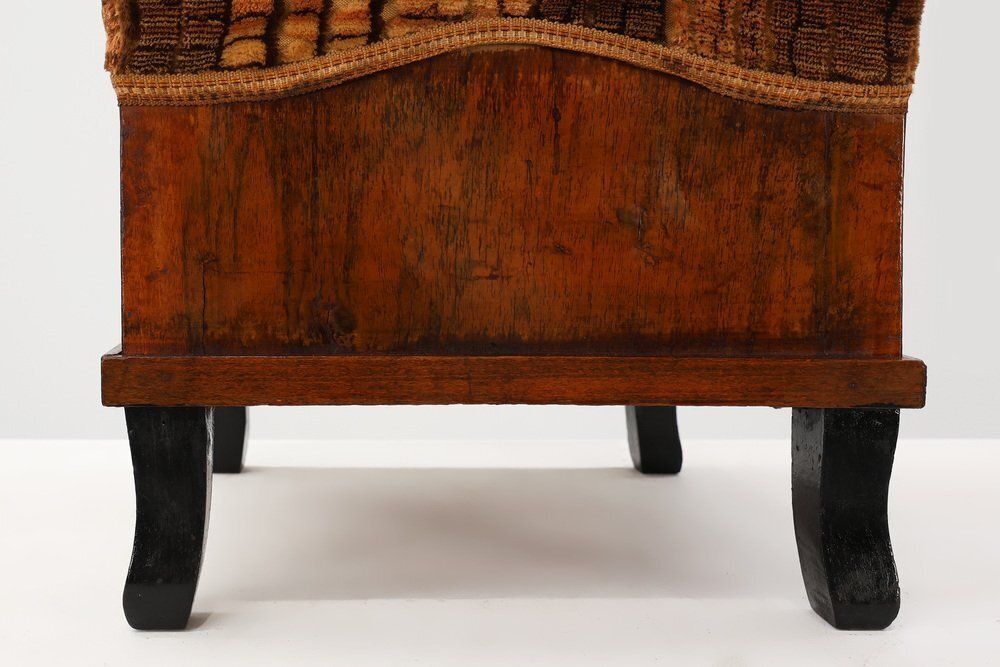 photo for sale Art Deco Walnut Ottoman With Velvet Upholstery, Italy, 1920s