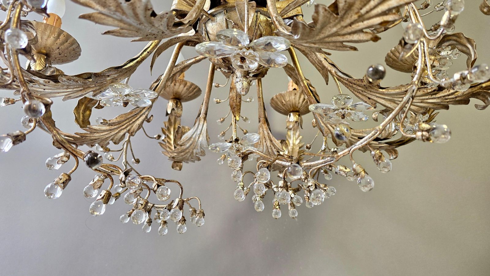 photo furniture Large Mechini Florence Gilt Iron And Crystal Floral Chandelier, Italy