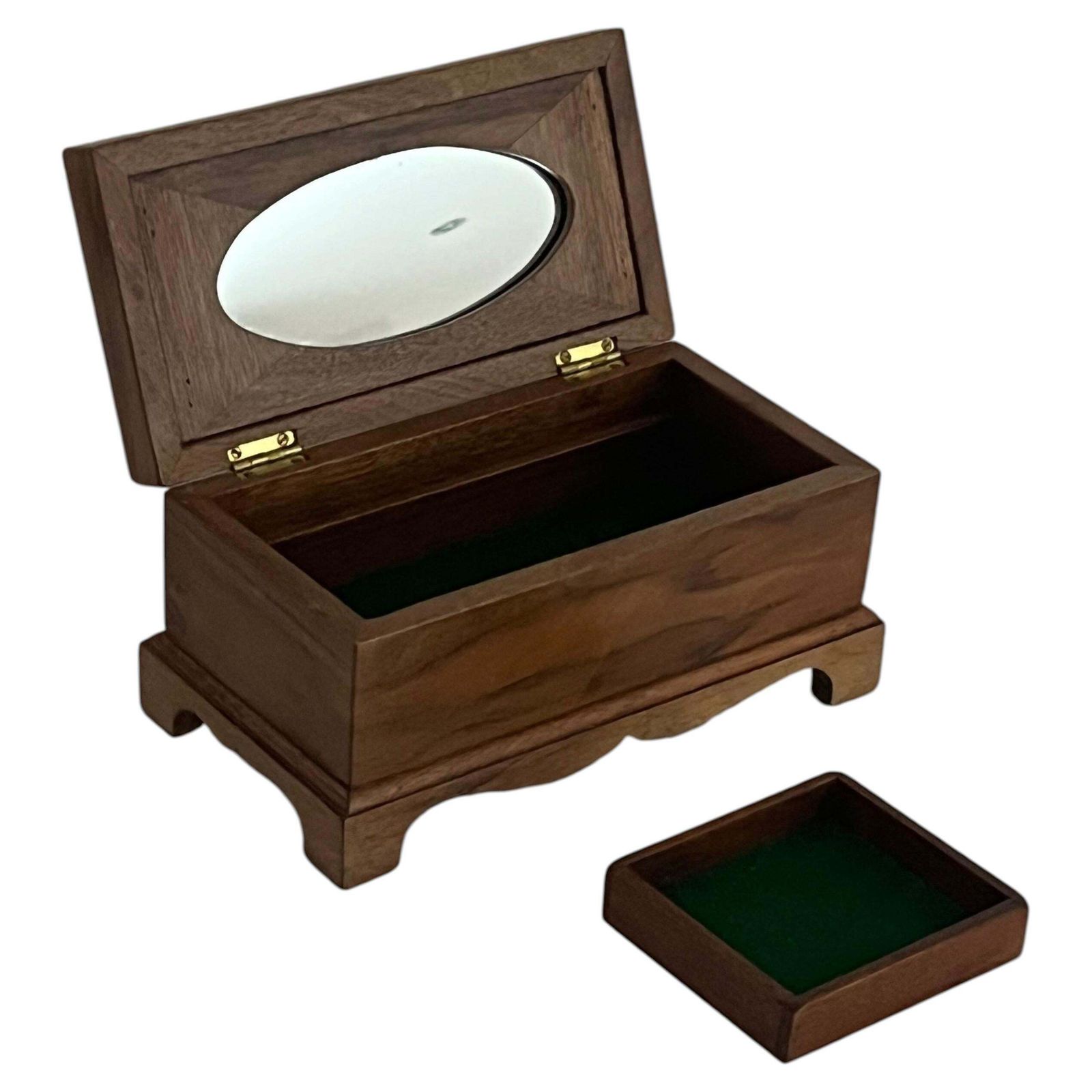 Art Deco Jewelry Box With Marquetry Top And Oval Mirror, Circa 1925