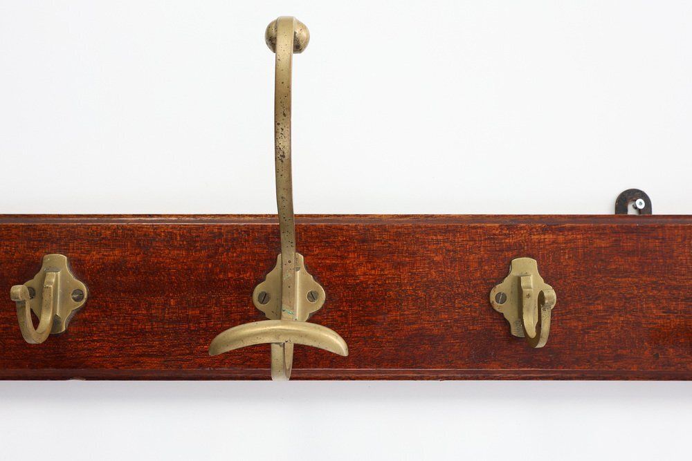 Art Nouveau Coat Rack In Brass And Oak, France, 1900s photo 1038.0