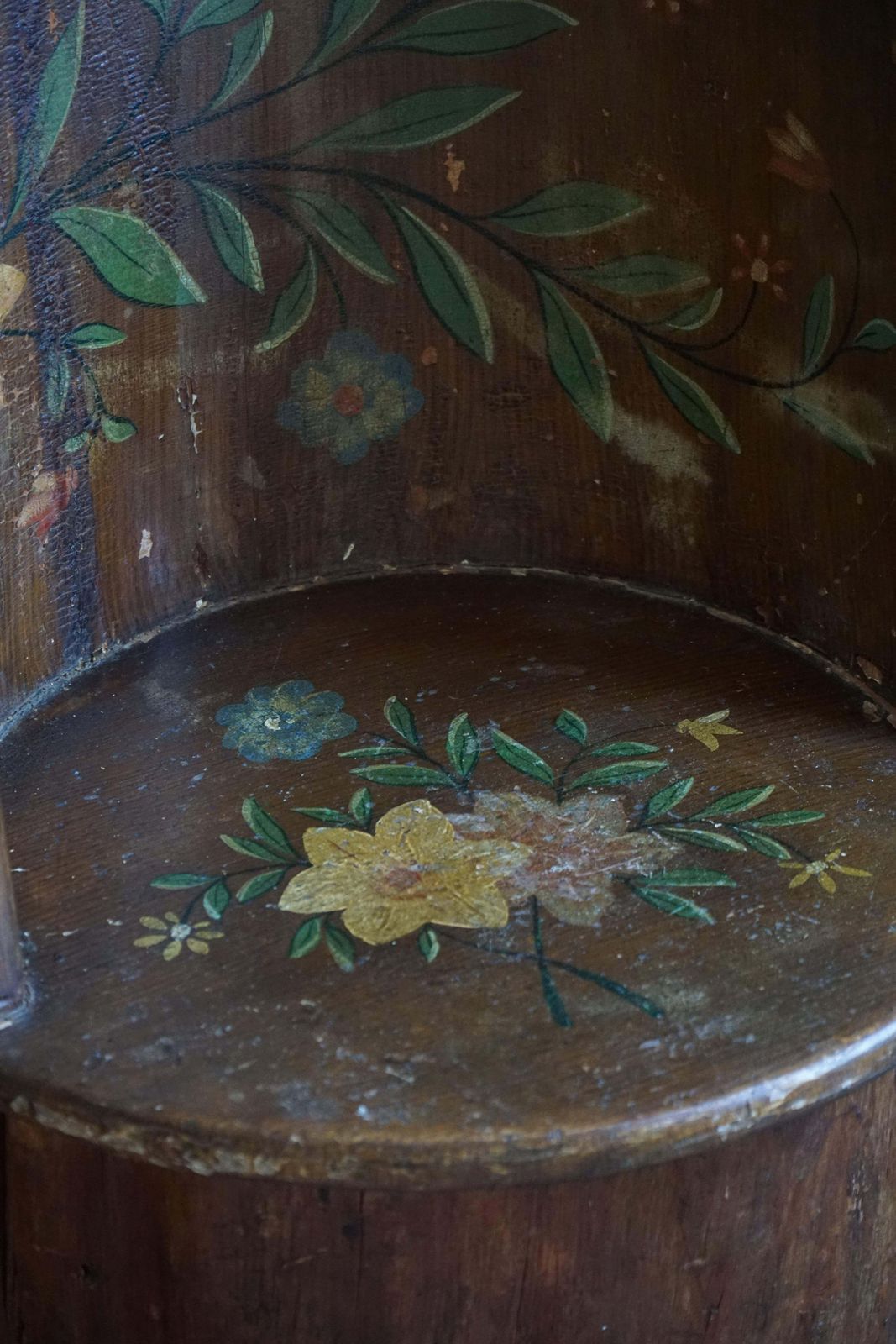 Pair Of Swedish Folk Art Stump Chairs, Painted Floral Motifs, Late 19th Century photo 2557.0