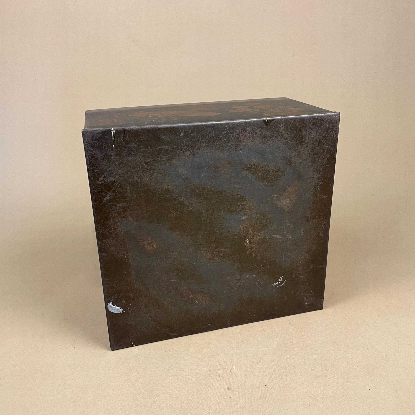 photo for sale Oriental Metal Tin Box Black Gold Bird Keepsake Storage Box Chinoiserie Style Decorative Home Accent Vintage