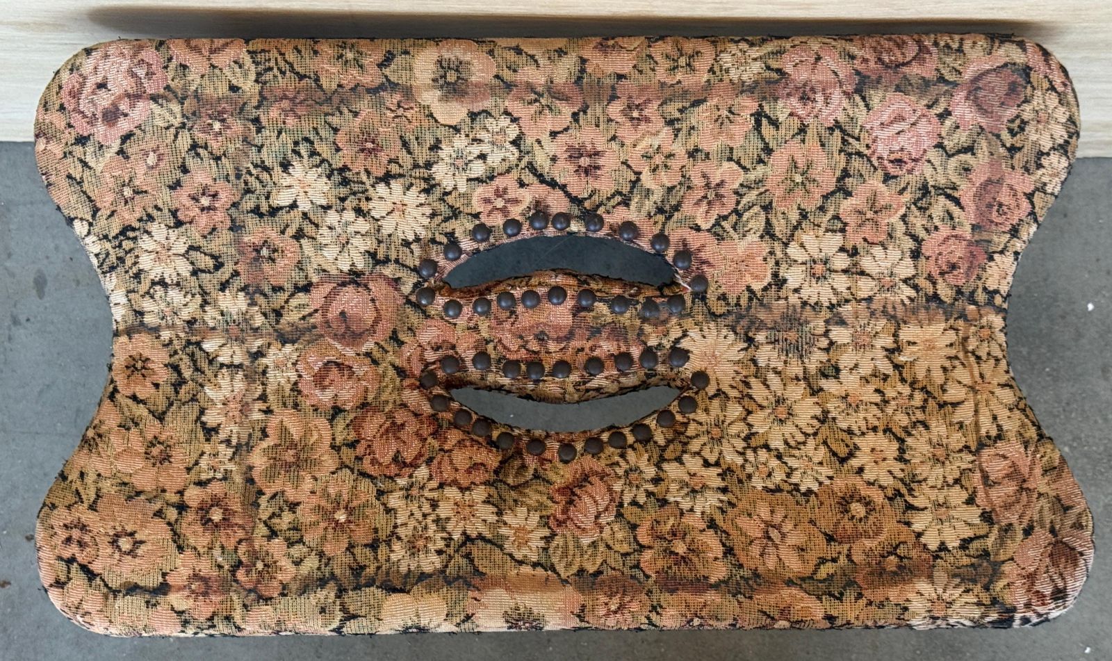 Rustic Spanish Carved Wood Upholstered Bench With Floral Fabric Seat photo 841.0