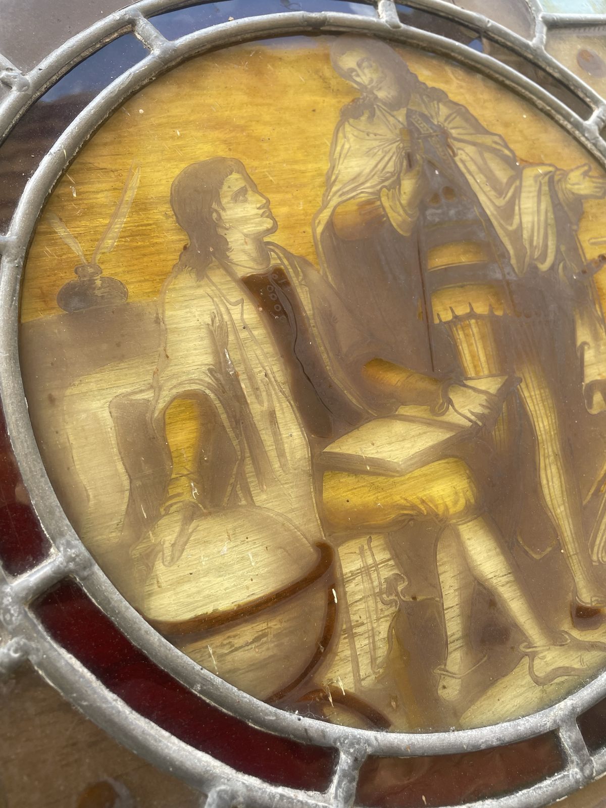 Beautiful Pair Victorian Hand Painted Stained Glass Windows Featuring Cultural Scenes photo 895.0