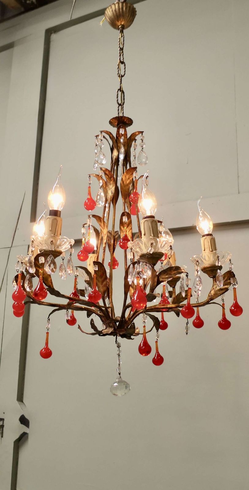 Large French Chandelier Hung With “Lipstick” Red Teardrops This Is An Amazing Piece
