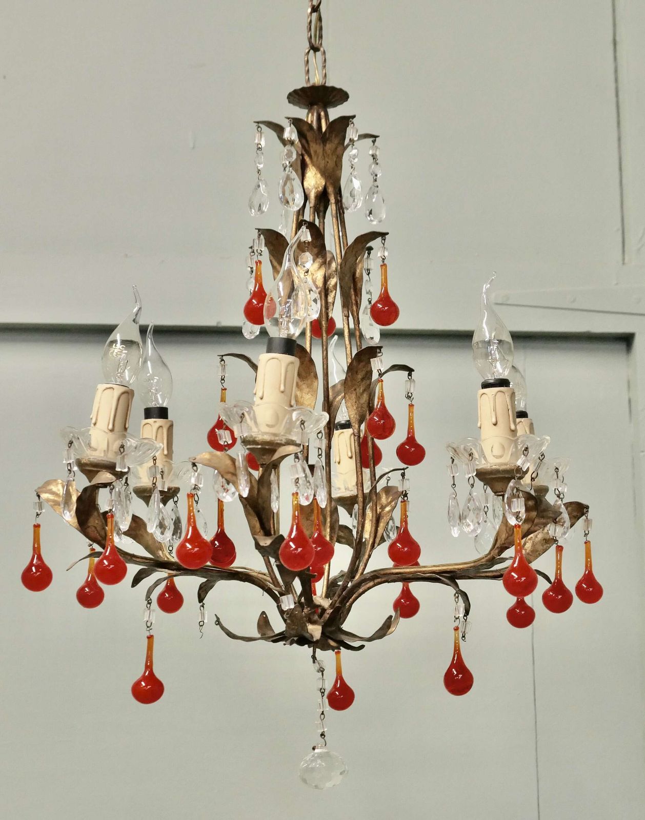 Large French Chandelier Hung With “Lipstick” Red Teardrops This Is An Amazing Piece photo 1020.0