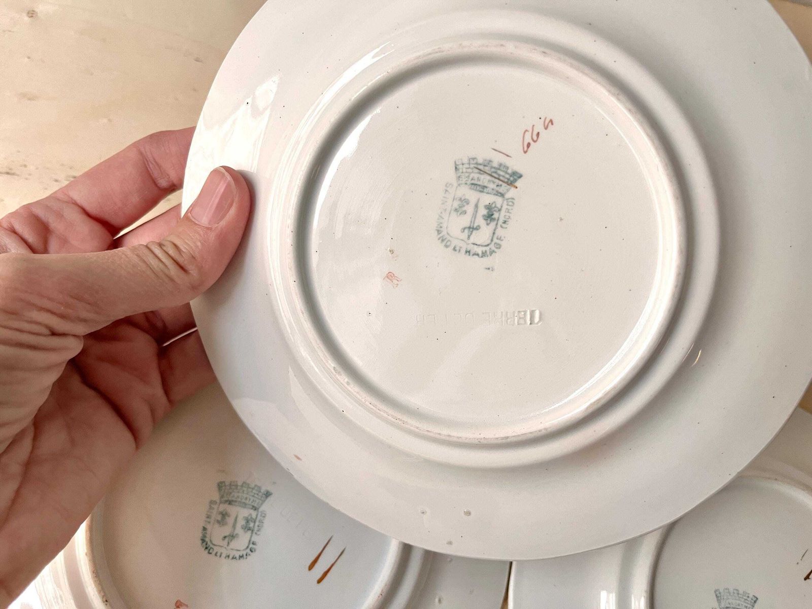 photo buy Antique French Strawberries Dessert Plates, Saint Amand Hamage Tableware In Ironstone Circa 1900's