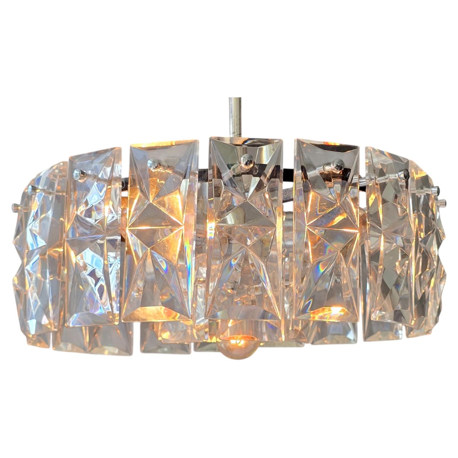 1970s Faceted Crystal Glass Flush Mount Ceiling Light 7 Lights photo for sale